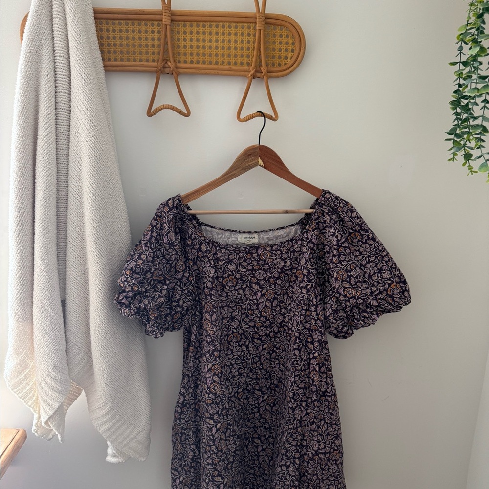 Porridge by Anthropologie Purple Floral Dress with Puff Sleeves